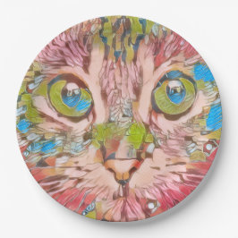 Plato De Papel Gato Rosa Bonito