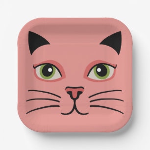 Plato De Papel Gato rosa retro
