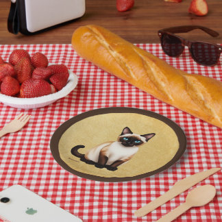Plato De Papel Gato Siamés En Papel Antiguo