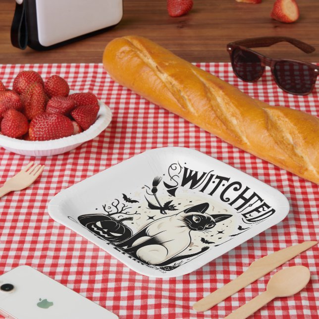 Plato De Papel Gato siamés Magia: Bewitado y libre (Picnic)