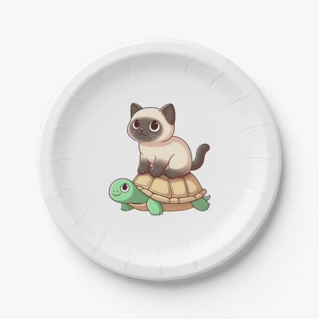 Plato De Papel gato siamés monta tortuga Copiar (Anverso)