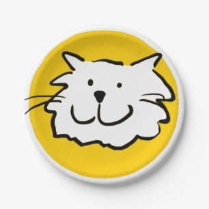 Plato De Papel Gato Sonriente Feliz como una Ilustración Divertid