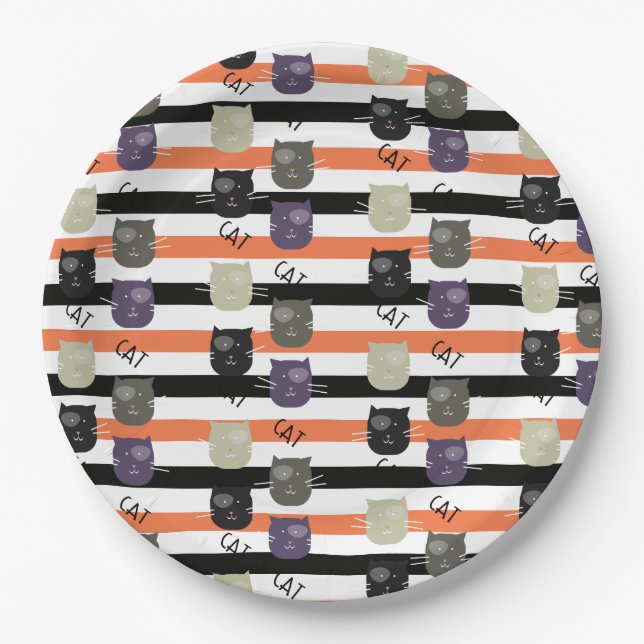 Plato De Papel Gato tiesto y tieso con manchas (Anverso)