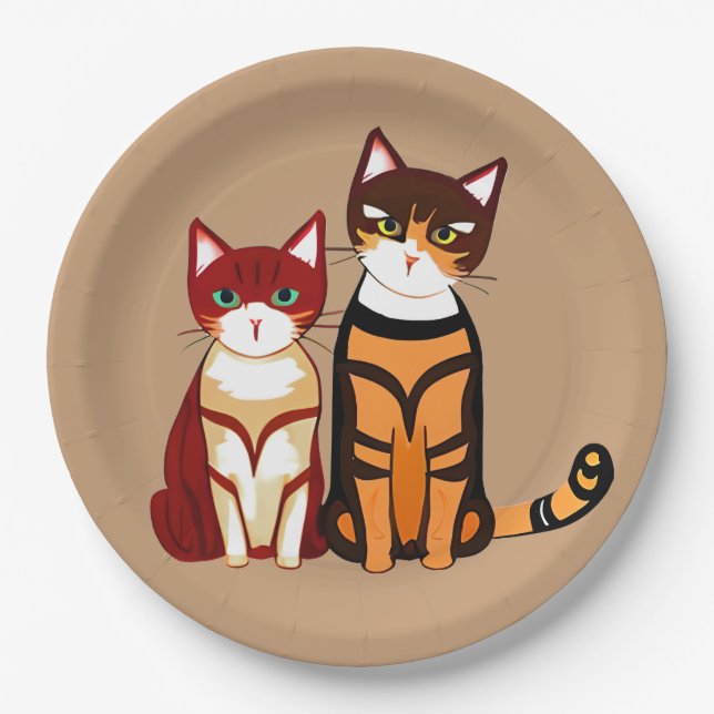Plato De Papel Gato tigre a rayas y Ginger Kitten