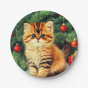 Plato De Papel Gato vintage de Navidad
