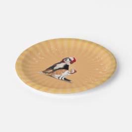 Plato De Papel Gato y perro con sombreros de Santa