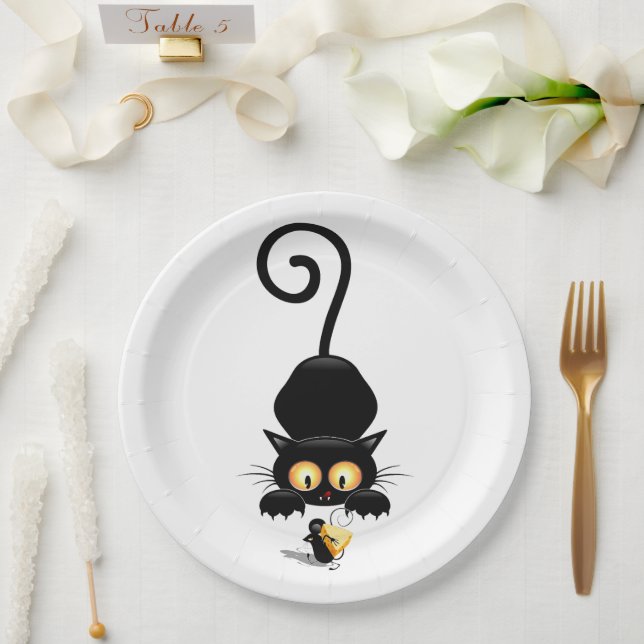 Plato De Papel Gato y ratón con personajes de dibujos animados di (Boda)