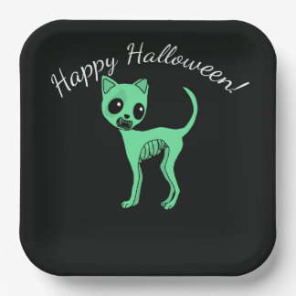 Plato De Papel Gato Zombie Halloween Feliz Halloween