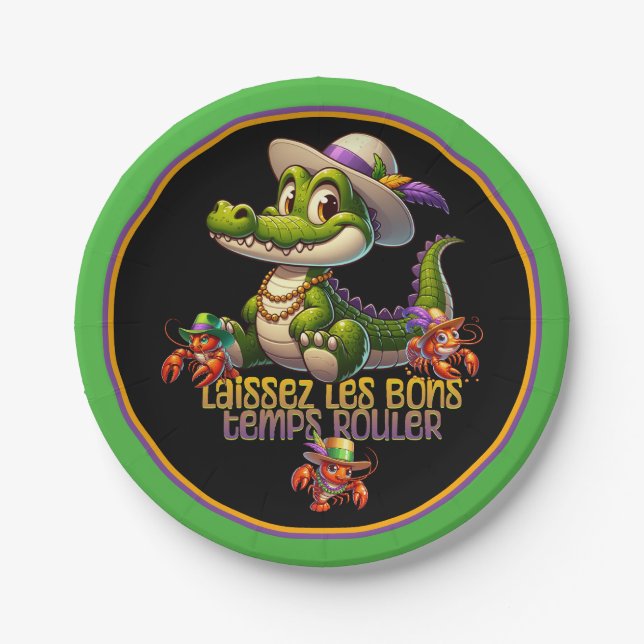 Plato De Papel Gator Fiesta Mardi Gras y Crawdads (Anverso)