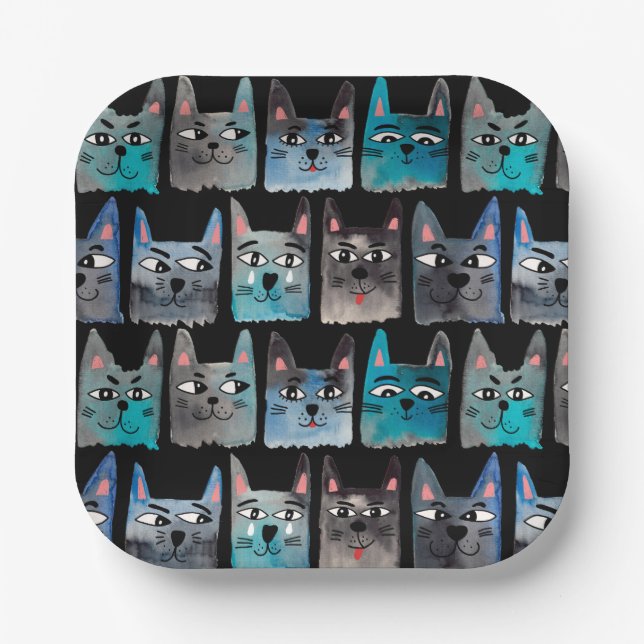 Plato De Papel Gatos azules (Anverso)
