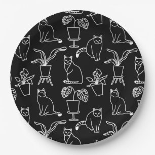 Plato De Papel Gatos blancos en negro