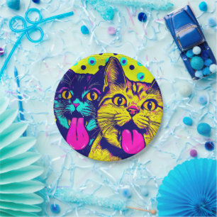 Plato De Papel Gatos con lengua afuera