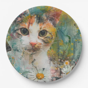 Plato De Papel Gatos de acuarela Boho - Arte felino de tierra (3)