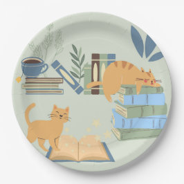 Plato De Papel Gatos de biblioteca