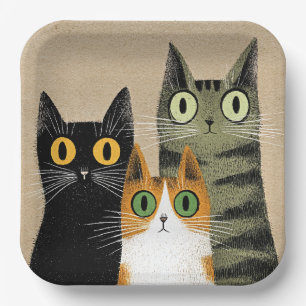Plato De Papel Gatos de dibujos animados lindos, de ojos grandes,