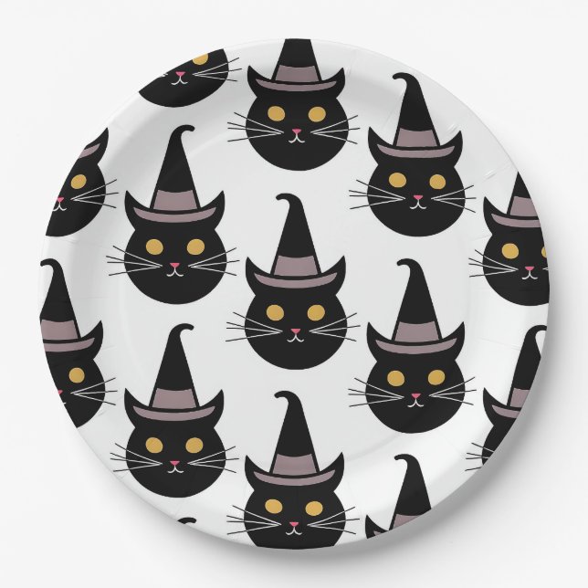 Plato De Papel Gatos de Halloween (Anverso)