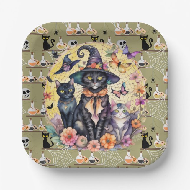 Plato De Papel Gatos de Halloween (Anverso)