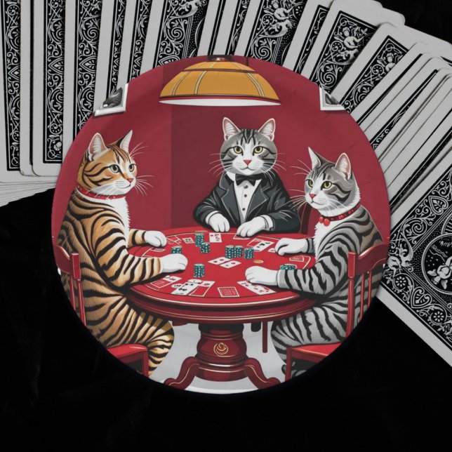 Plato De Papel Gatos de mesa jugando al póquer (Subido por el creador)