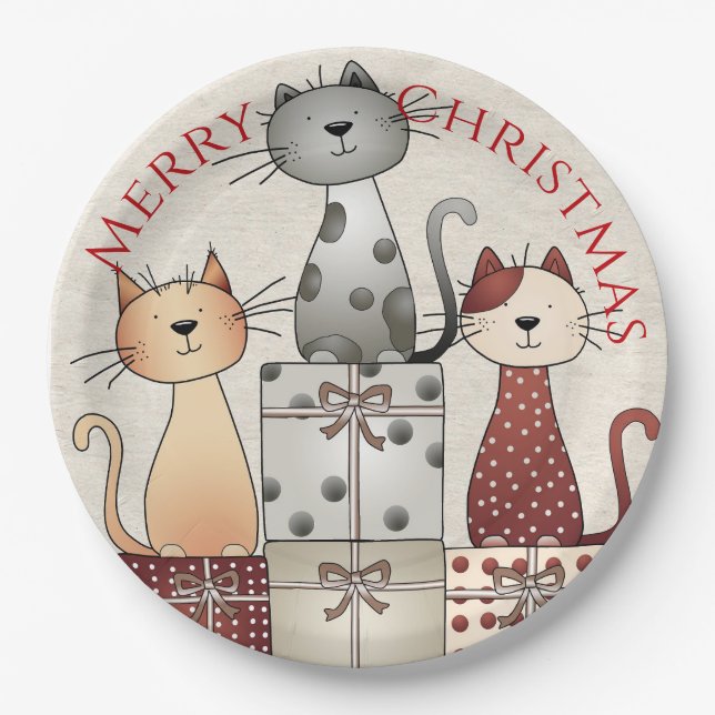 Plato De Papel Gatos de Navidad (Anverso)