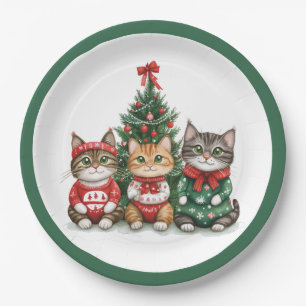 Plato De Papel Gatos de Navidades cortos