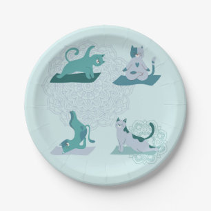 Plato De Papel Gatos de yoga verdes