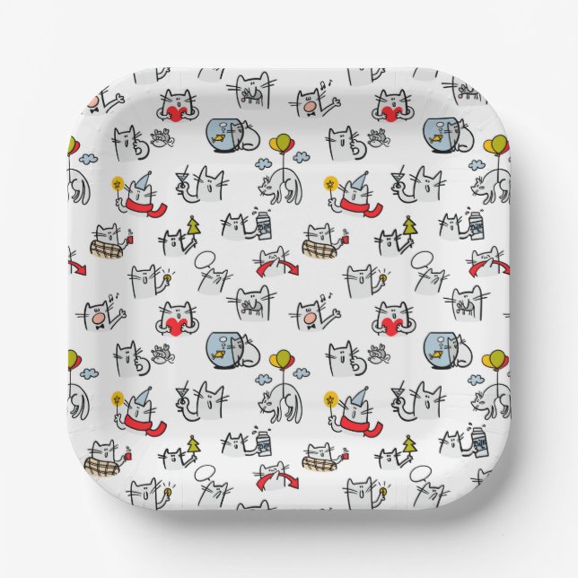 Plato De Papel Gatos divertidos, leche y magia. (Anverso)