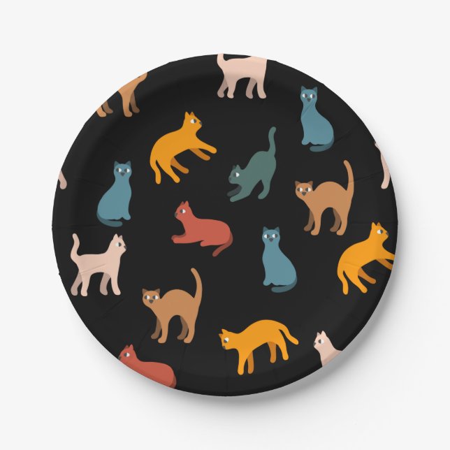 Plato De Papel Gatos en negro (Anverso)