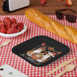 Plato De Papel Gatos Felices Hallothanksmas Halloween Navidad 