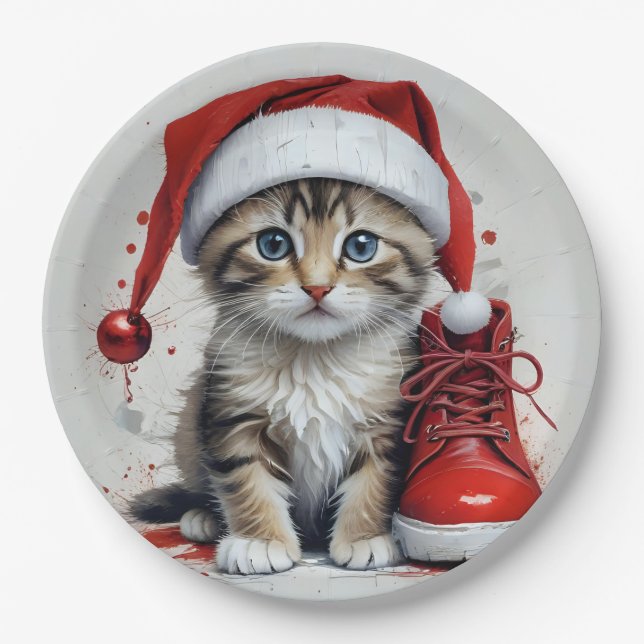 Plato De Papel Gatos festivos con disfraces de Navidades - Vibes  (Anverso)