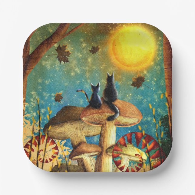 Plato De Papel Gatos Hongos  (Anverso)