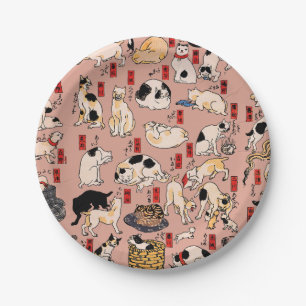 Plato De Papel gatos japoneses Ukiyo-e Funny kitty