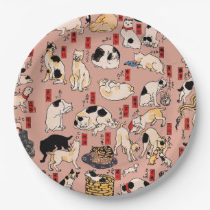 Plato De Papel gatos japoneses Ukiyo-e Funny kitty