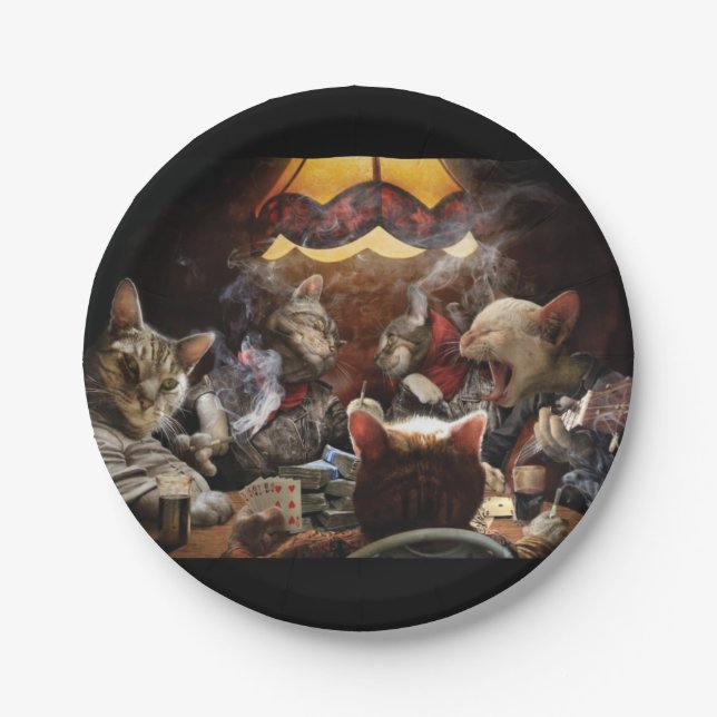 Plato De Papel Gatos jugando al póquer (Anverso)