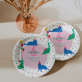 Plato De Papel Gatos Juguetones Cumpleaños Purrfecto