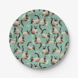 Plato De Papel Gatos malvados siameses golpean las cosas