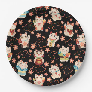 Plato De Papel Gatos Maneki Neko Afortunados