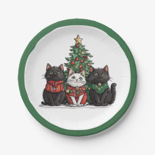 Plato De Papel Gatos Navideños Adorables