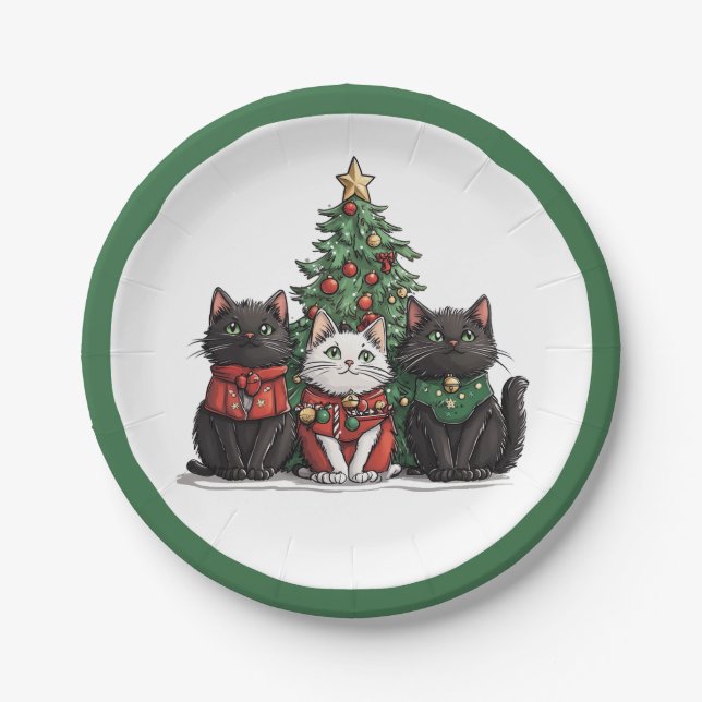 Plato De Papel Gatos Navideños Adorables (Anverso)