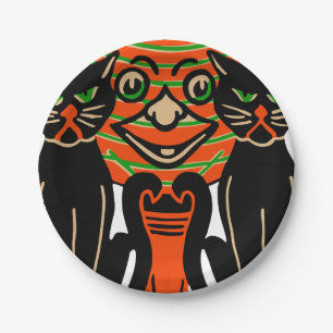 Plato De Papel Gatos negros 1940 de Halloween del vintage