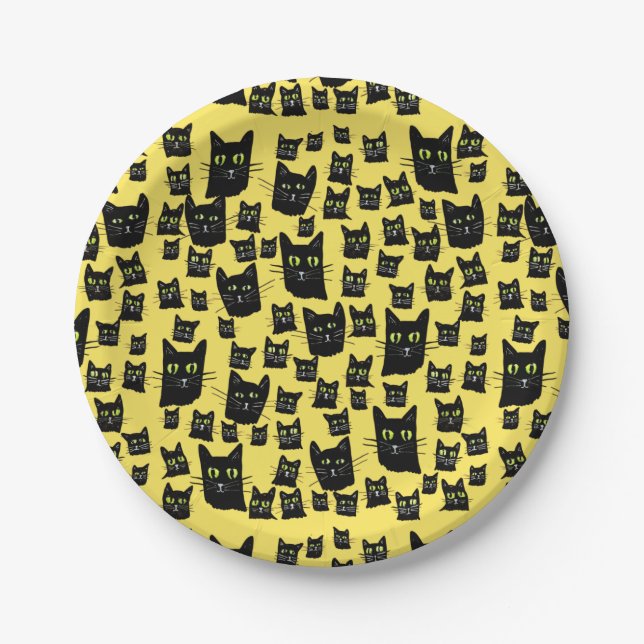Plato De Papel Gatos negros fantasmales (Anverso)