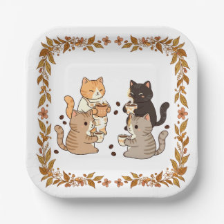 Plato De Papel Gatos y café
