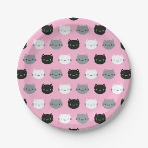 Plato De Papel Gatos y gatitos kawaii (rosados)