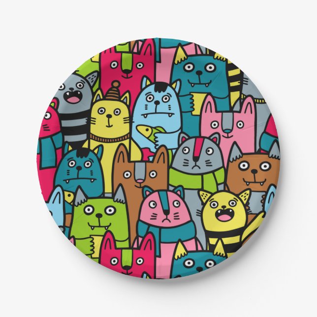 Plato De Papel Gatos y gatos (Anverso)
