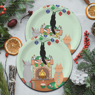 Plato De Papel Gatos y Navidades - Un Ilustracion de invierno