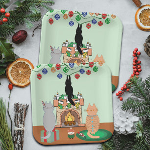 Plato De Papel Gatos y Navidades - Un Ilustracion de invierno