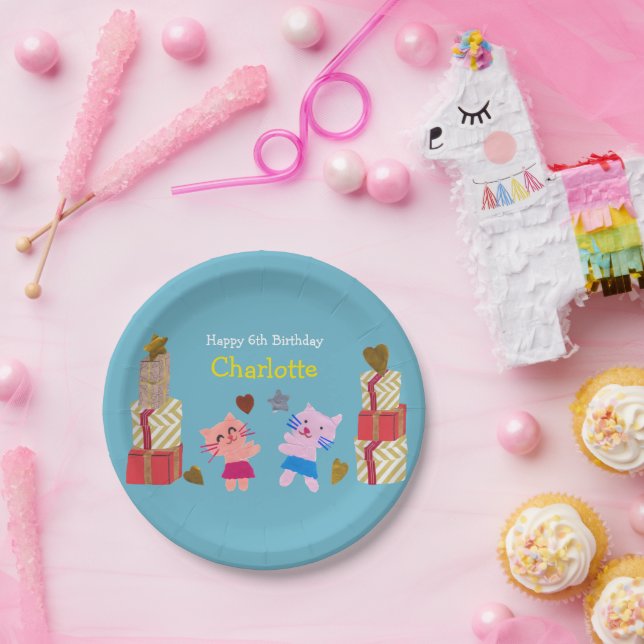 Plato De Papel Gatos y presentación de niños azules Fiesta de cum (Fiesta)