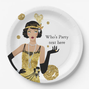 Plato De Papel Gatsby, chica de flapper de 1920, Art Deco