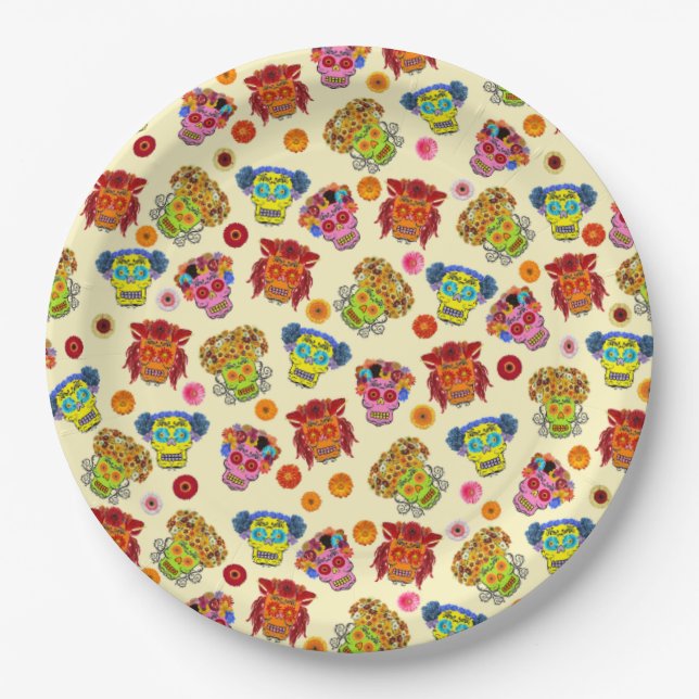 Plato De Papel Gaucho Sugar Skull (Anverso)