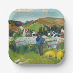 Plato De Papel Gauguin El Porquerizo Póster de Arte Rural Vintage