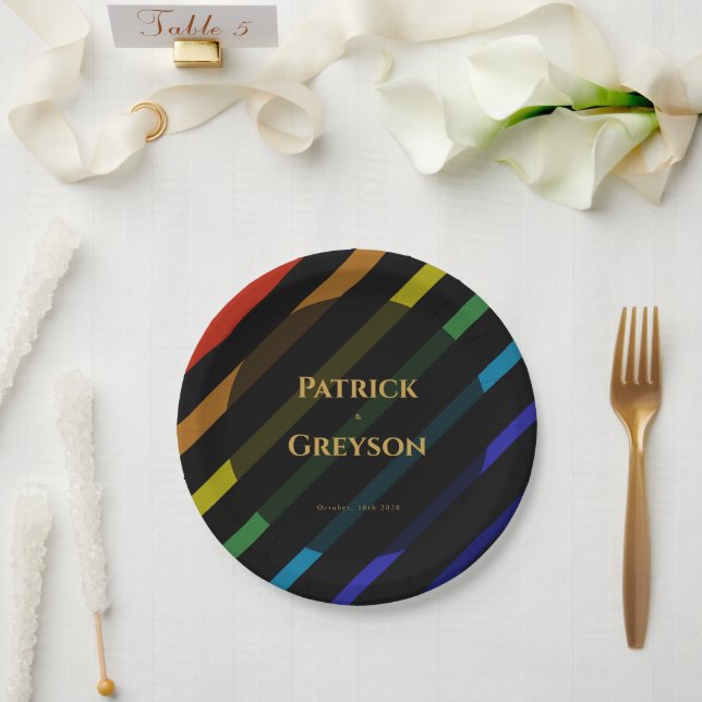 Plato De Papel Gay Men Wedding Elegant Rainbow (Boda)
